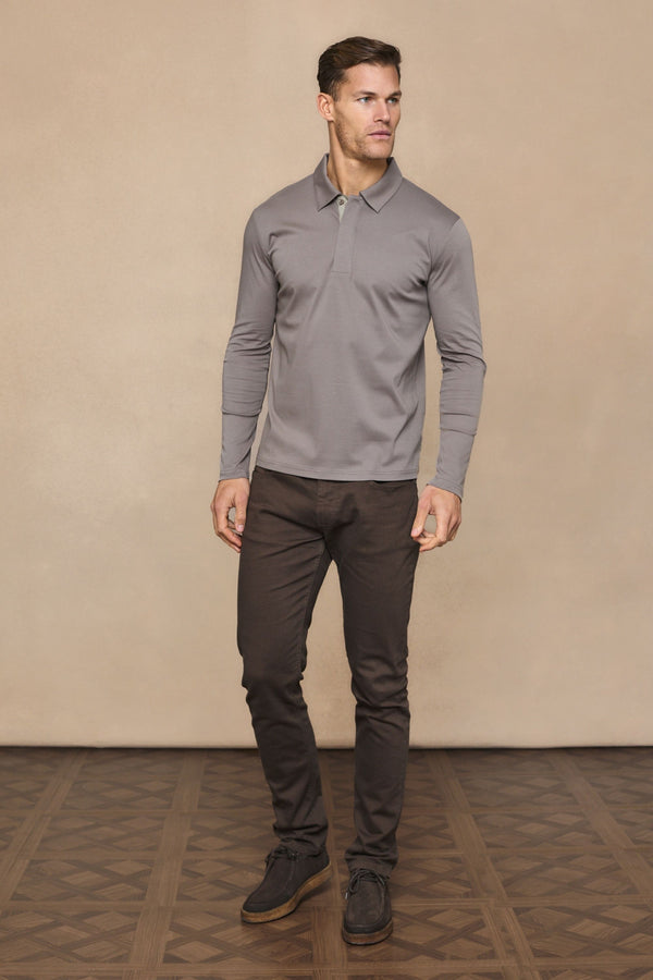 Santi Long Sleeve Mercerised Polo Shirt - Mushroom