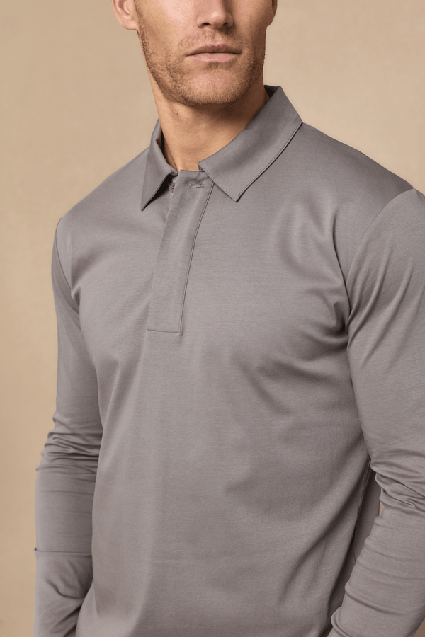 Santi Long Sleeve Mercerised Polo Shirt - Mushroom