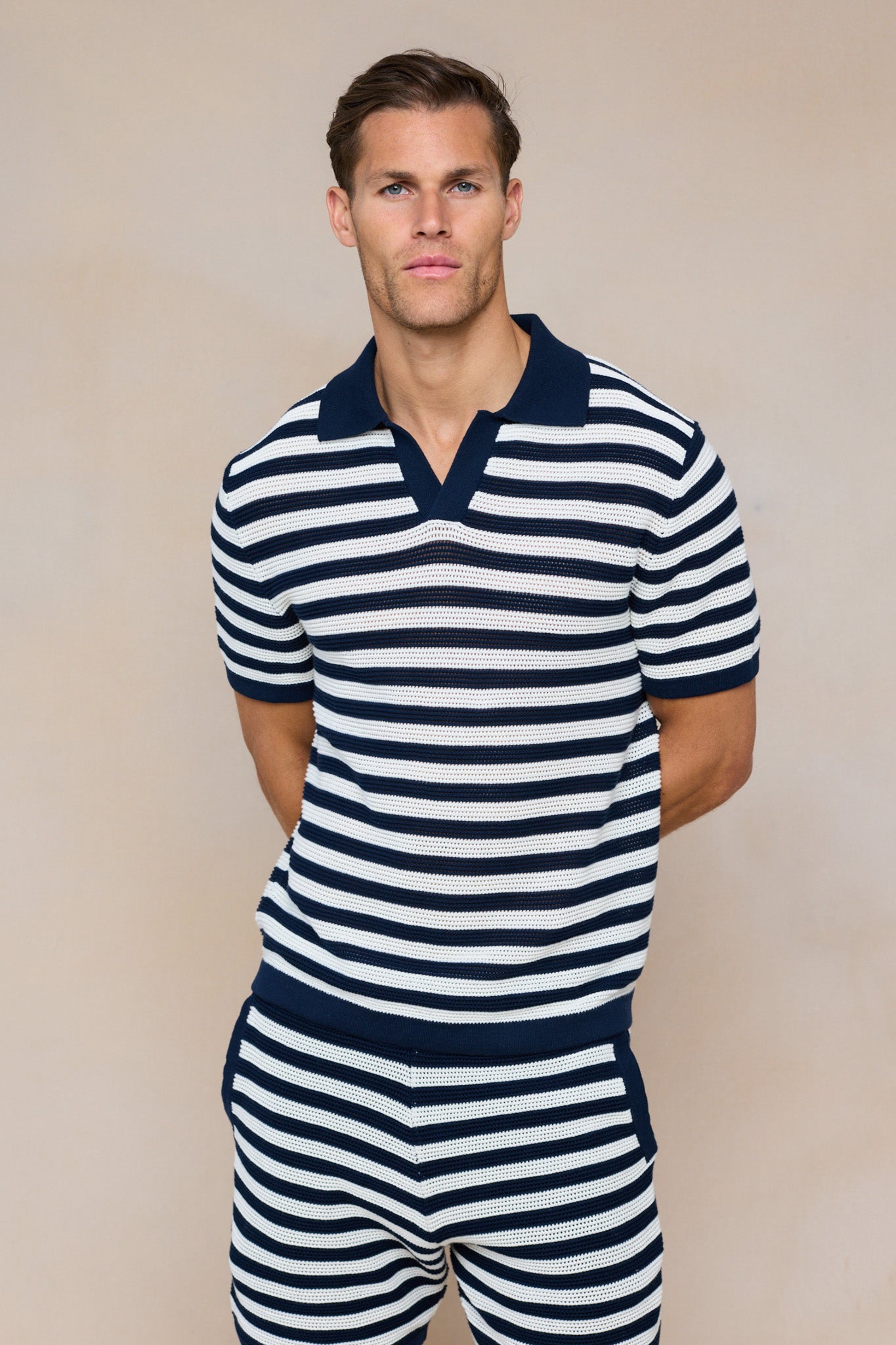 Lattolo Striped Knit Polo Shirt - Navy/Ecru