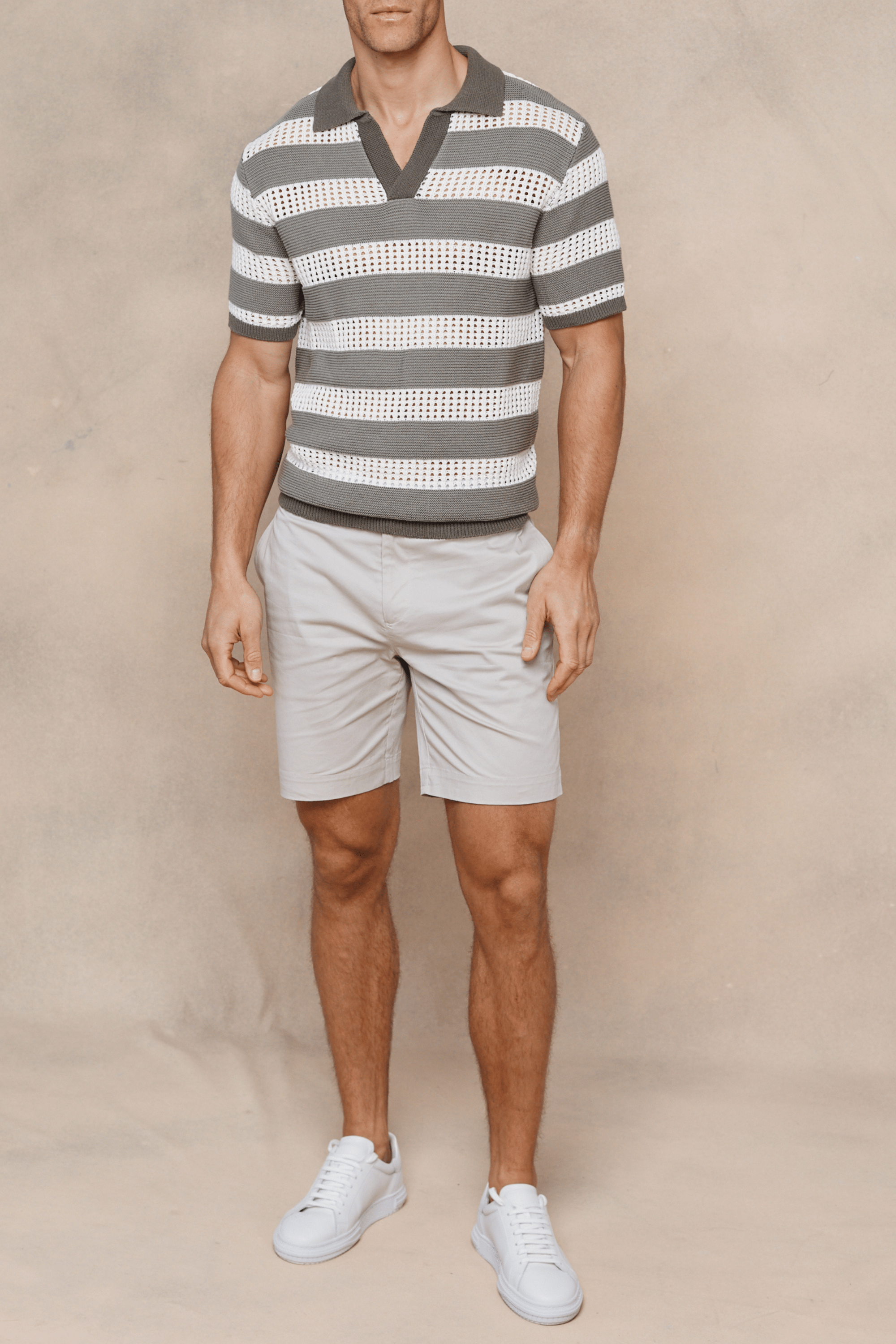 Frattina Crochet Cotton Knit Polo - Sage/Ecru