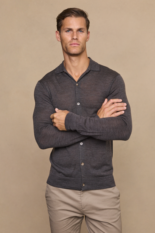 Edgar Fine Knit Shirt - Charcoal Marl