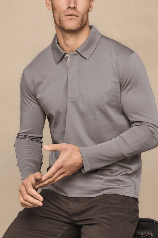 Santi Long Sleeve Mercerised Polo Shirt - Mushroom