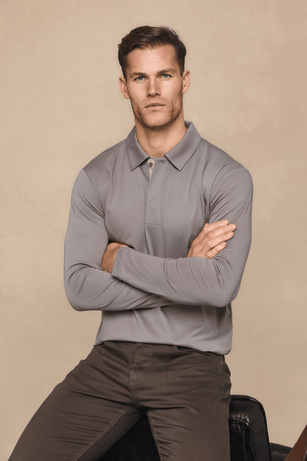Santi Long Sleeve Mercerised Polo Shirt - Mushroom