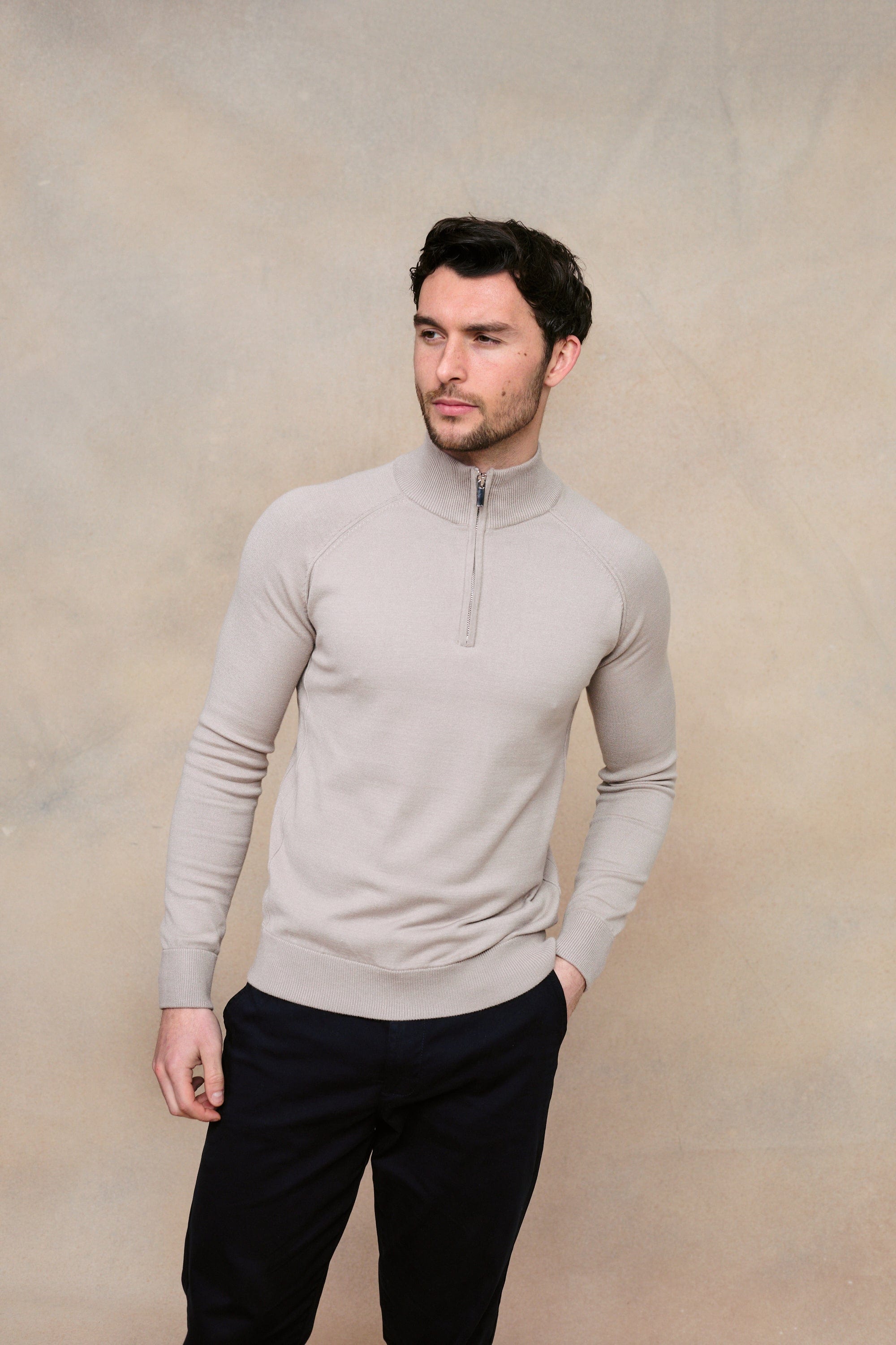 Alex Knitted Half Zip Jumper - Taupe