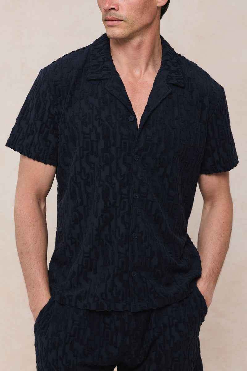Fausto Flocked Top - Navy