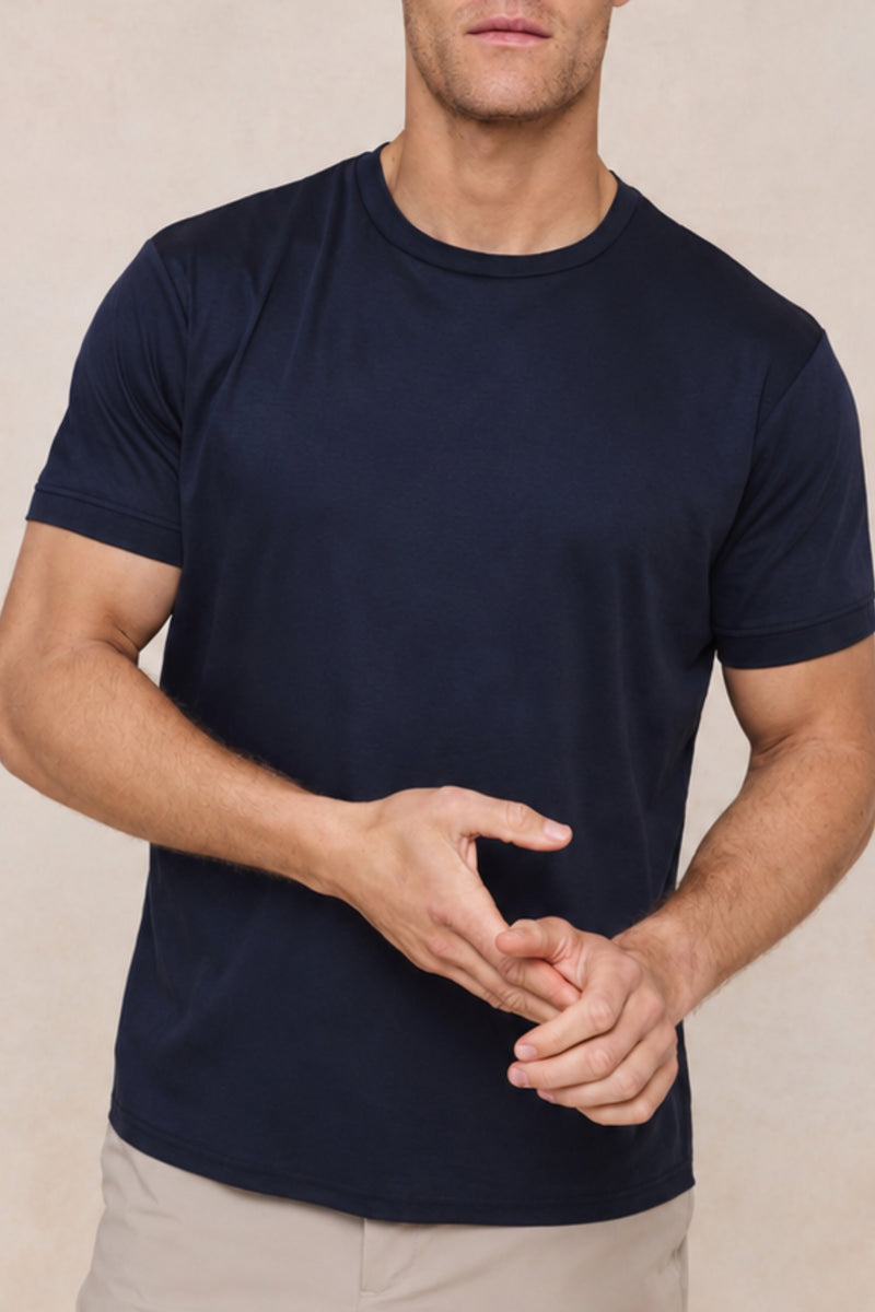 Luxuriöses merzerisiertes T-Shirt – Marineblau 