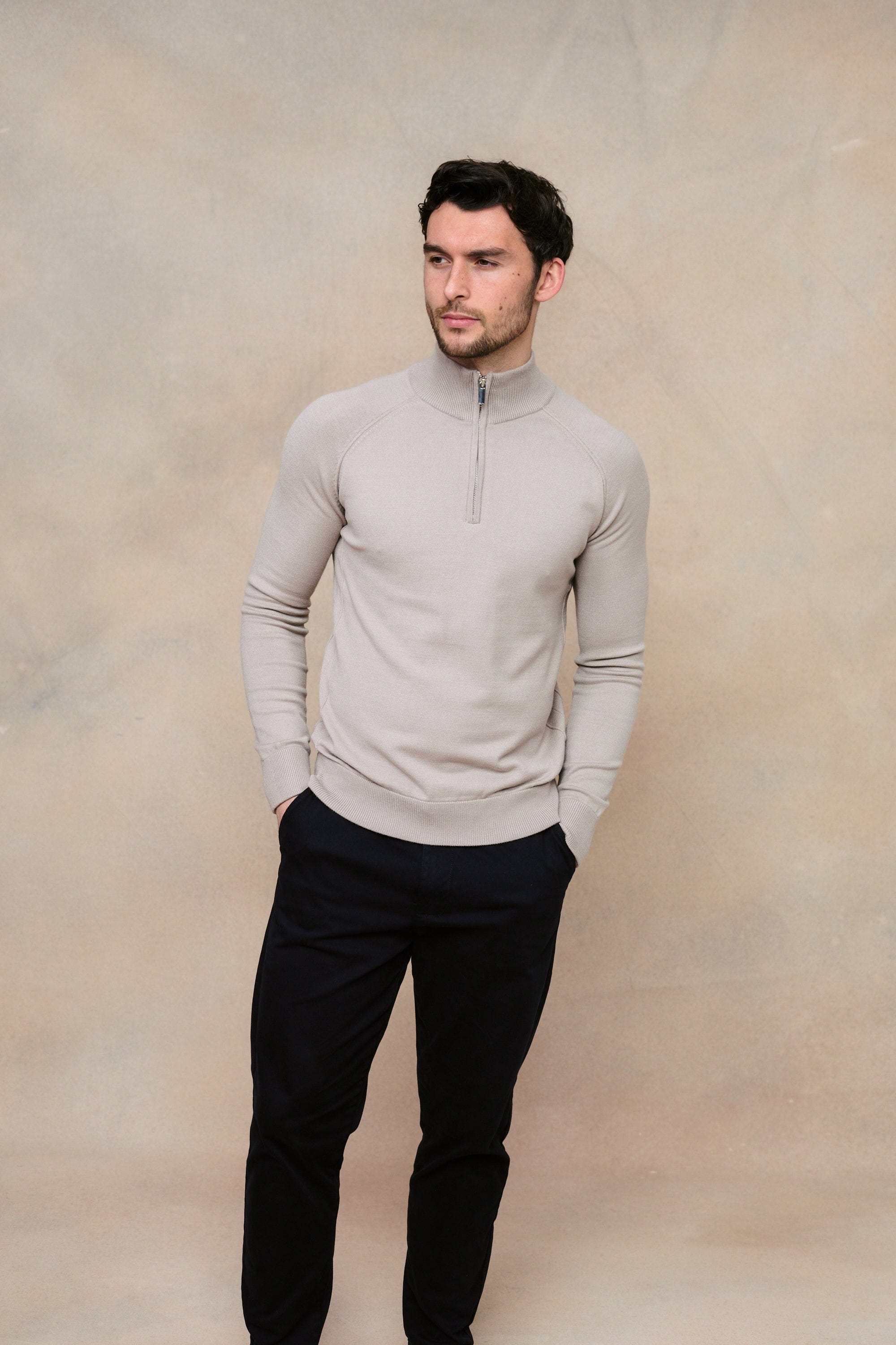 Alex Knitted Half Zip Jumper - Taupe