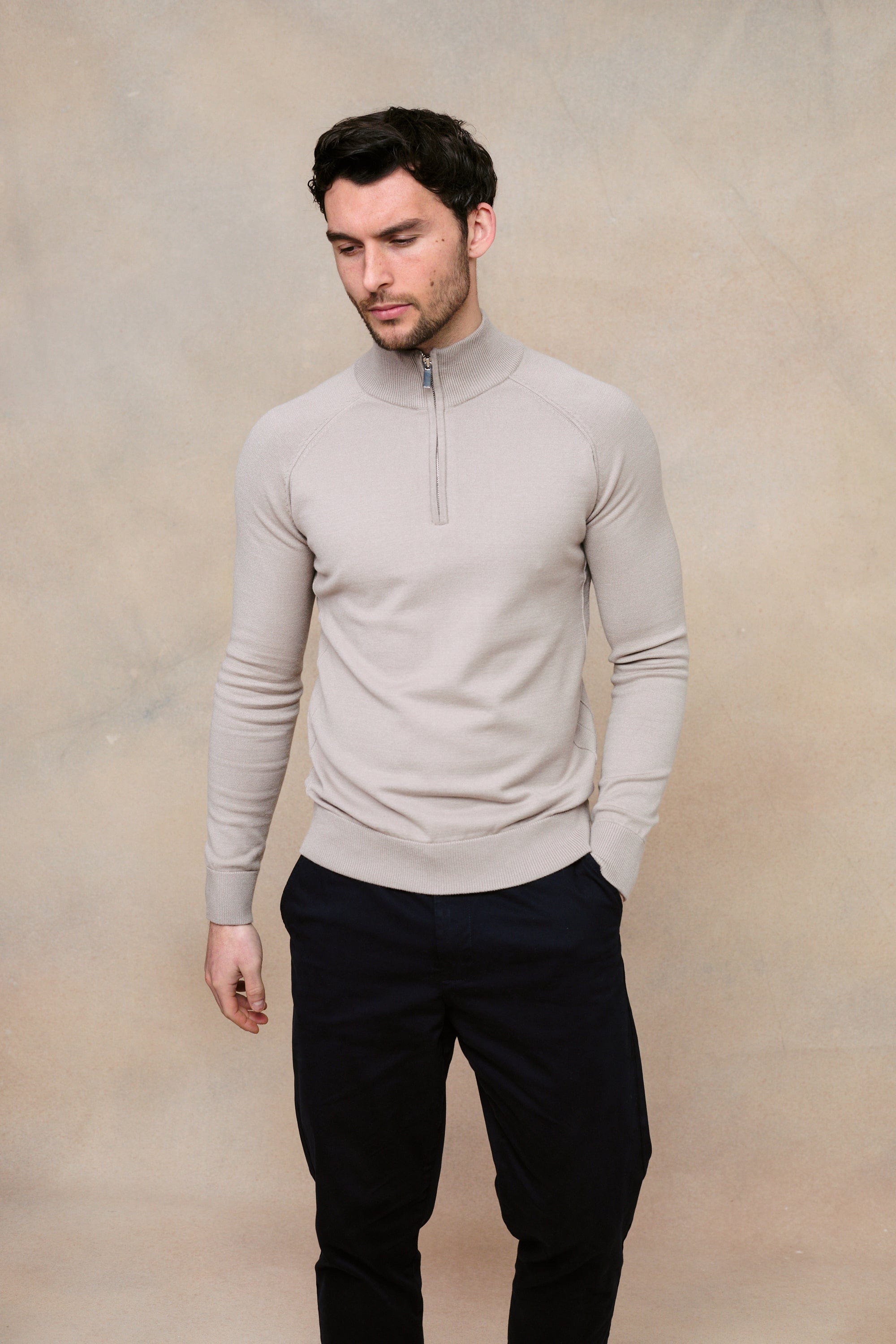 Alex Knitted Half Zip Jumper - Taupe