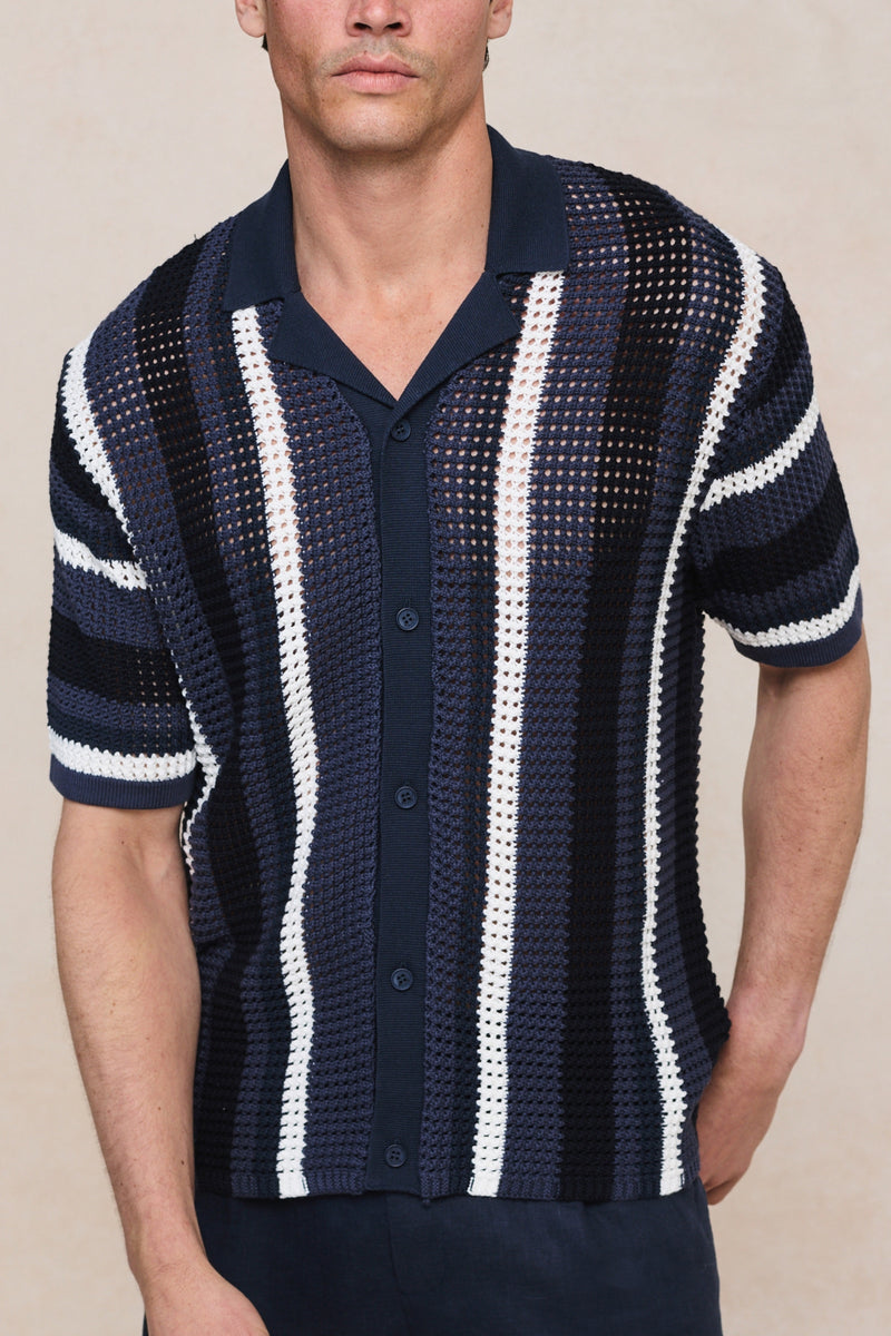 Dell'Amore Crochet Knit Shirt - Navy