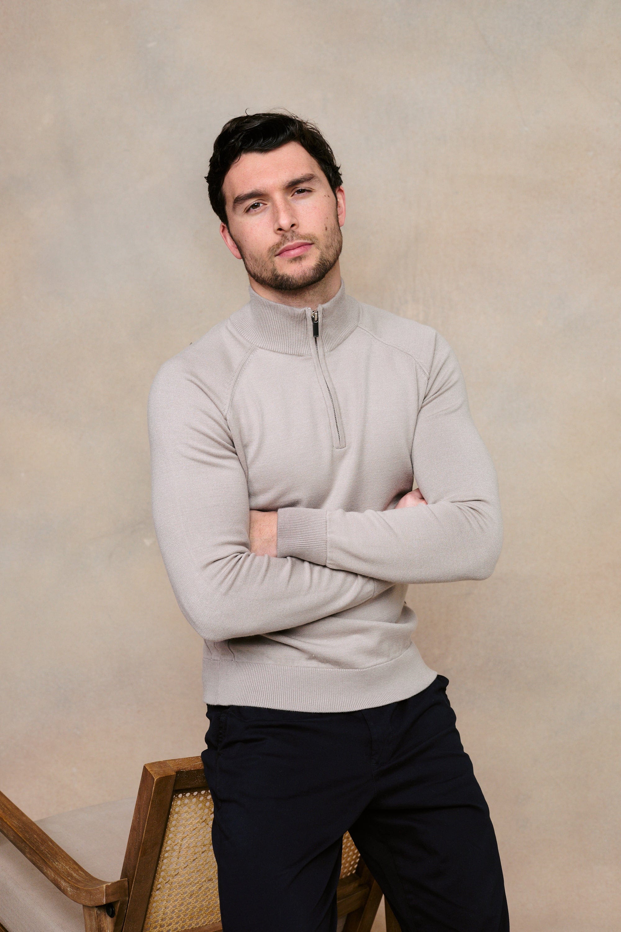 Alex Knitted Half Zip Jumper - Taupe