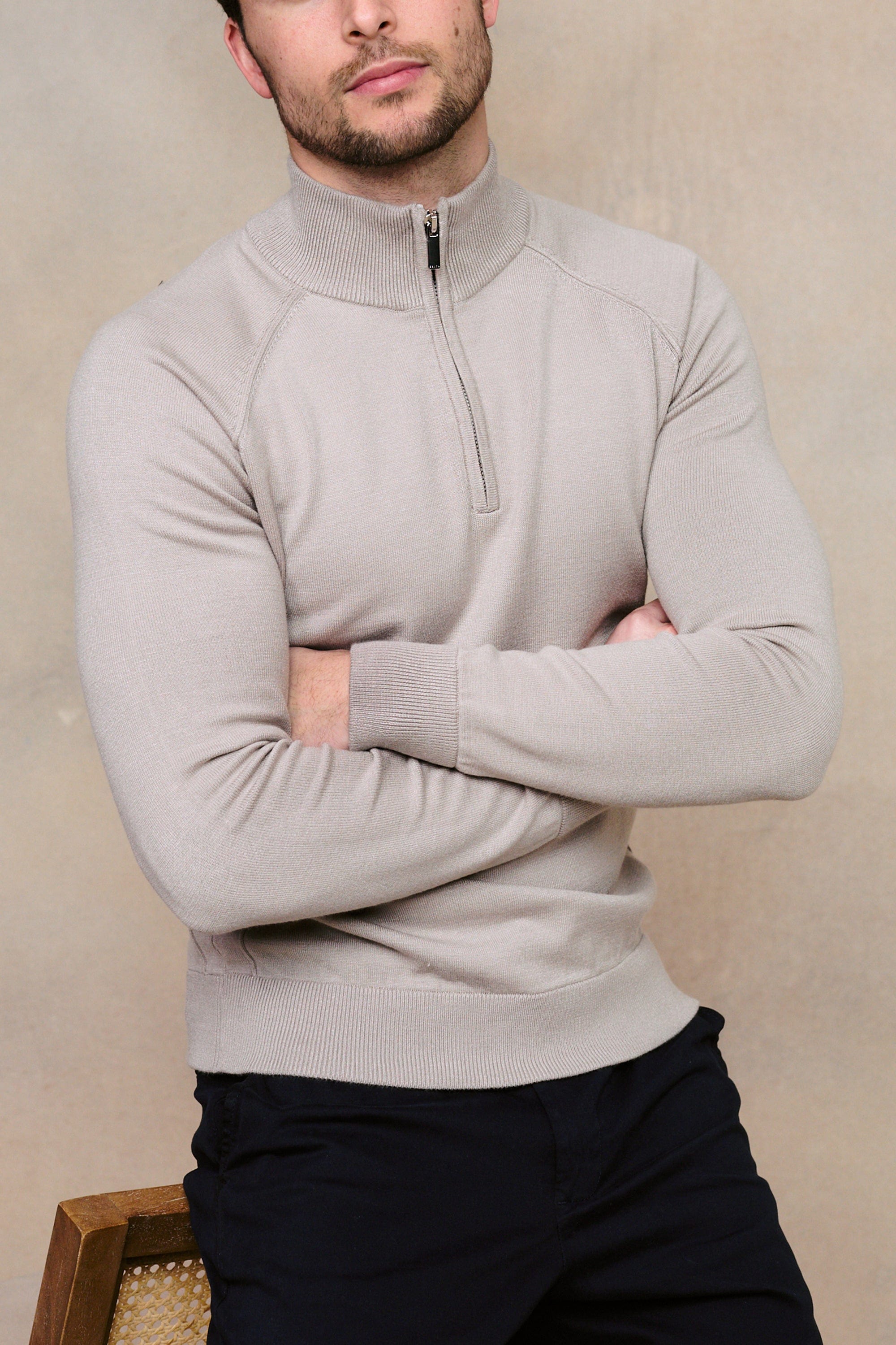 Alex Knitted Half Zip Jumper - Taupe