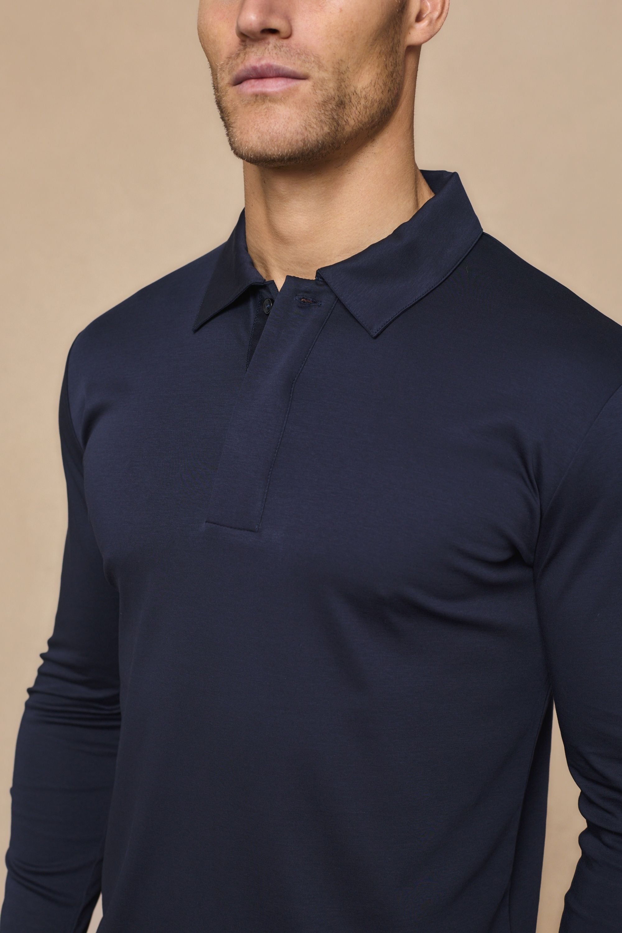 Santi Long Sleeve Mercerised Polo Shirt - Navy