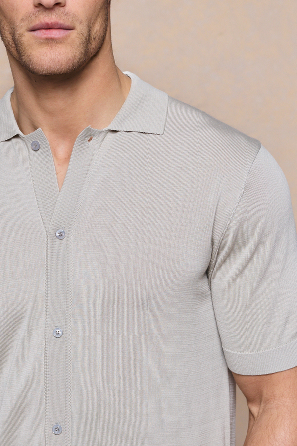 Pedro Button Through Short Sleeve Knitted Shirt - Cream