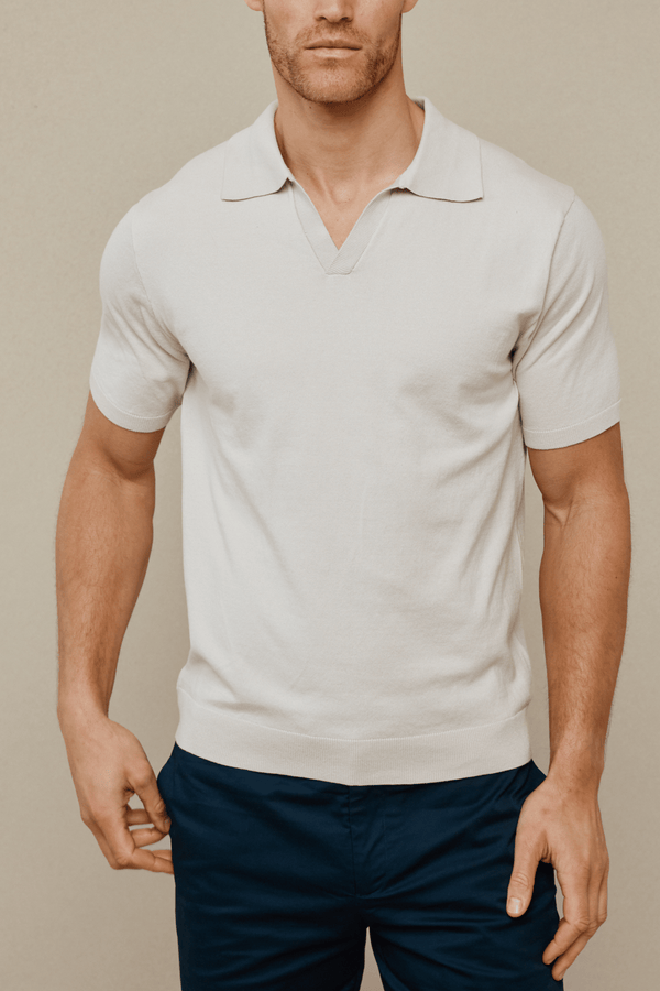 Privia Knitted Open Neck Polo - Oatmeal