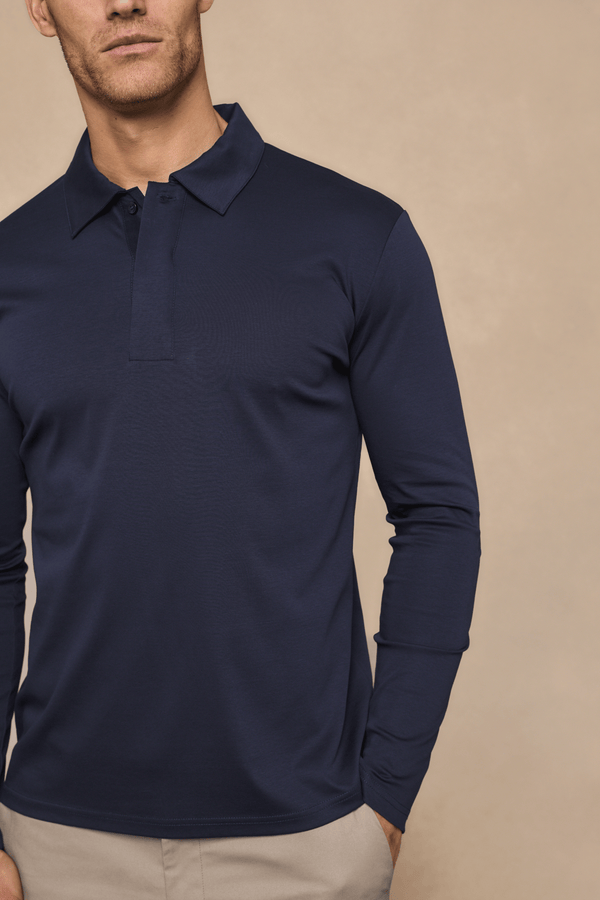Santi Long Sleeve Mercerised Polo Shirt - Navy