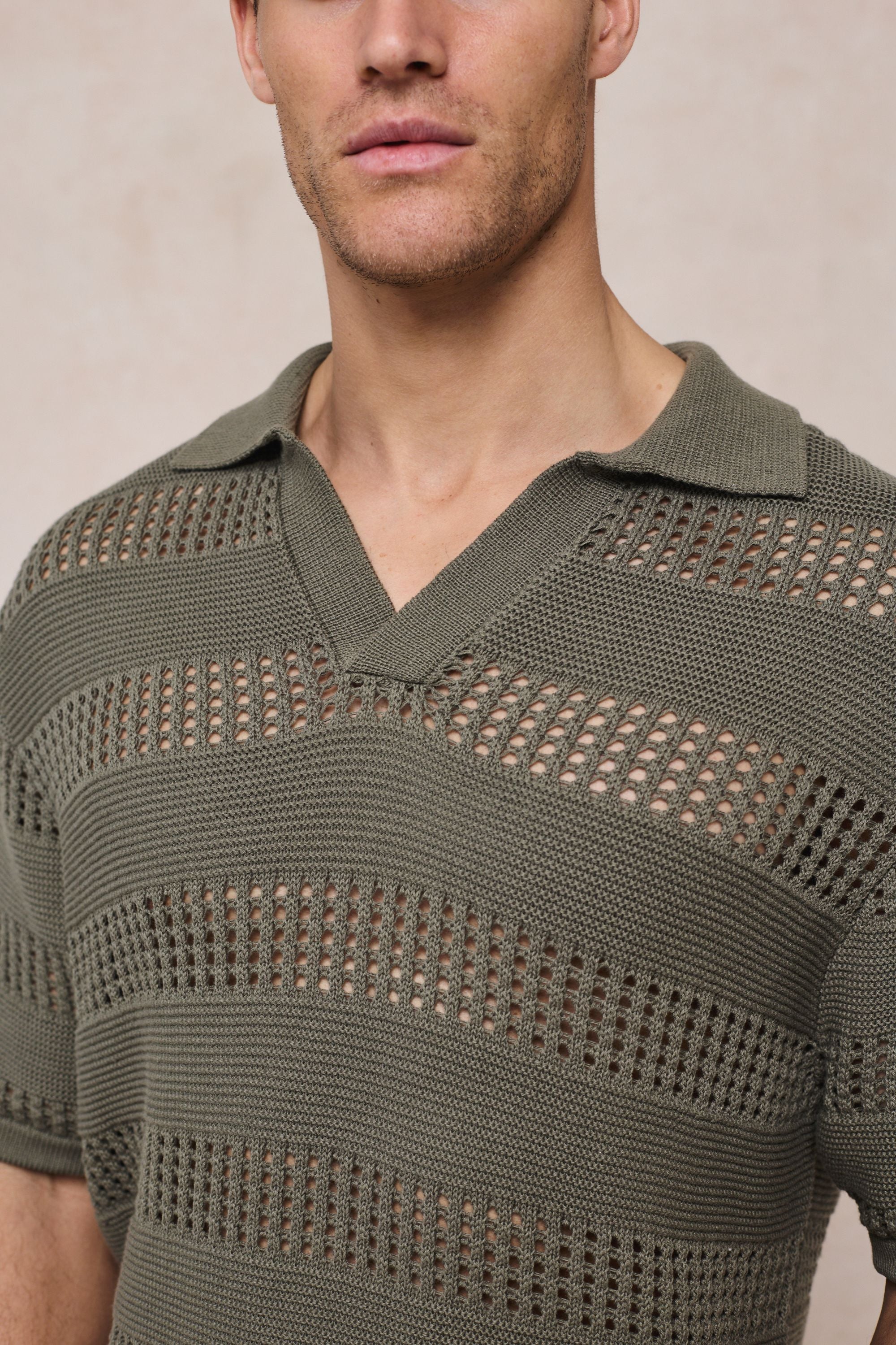 Frattina Crochet Cotton Knit Polo - Sage