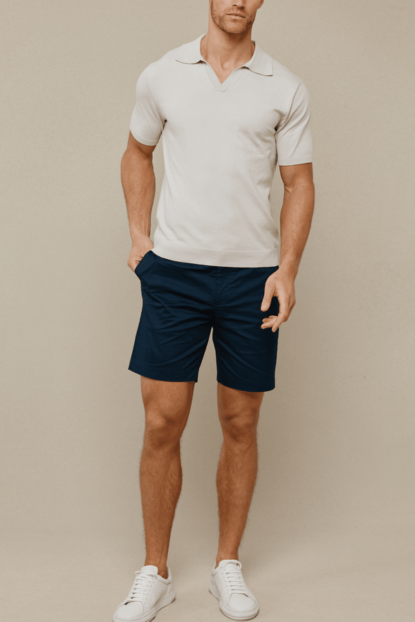 Privia Knitted Open Neck Polo - Oatmeal