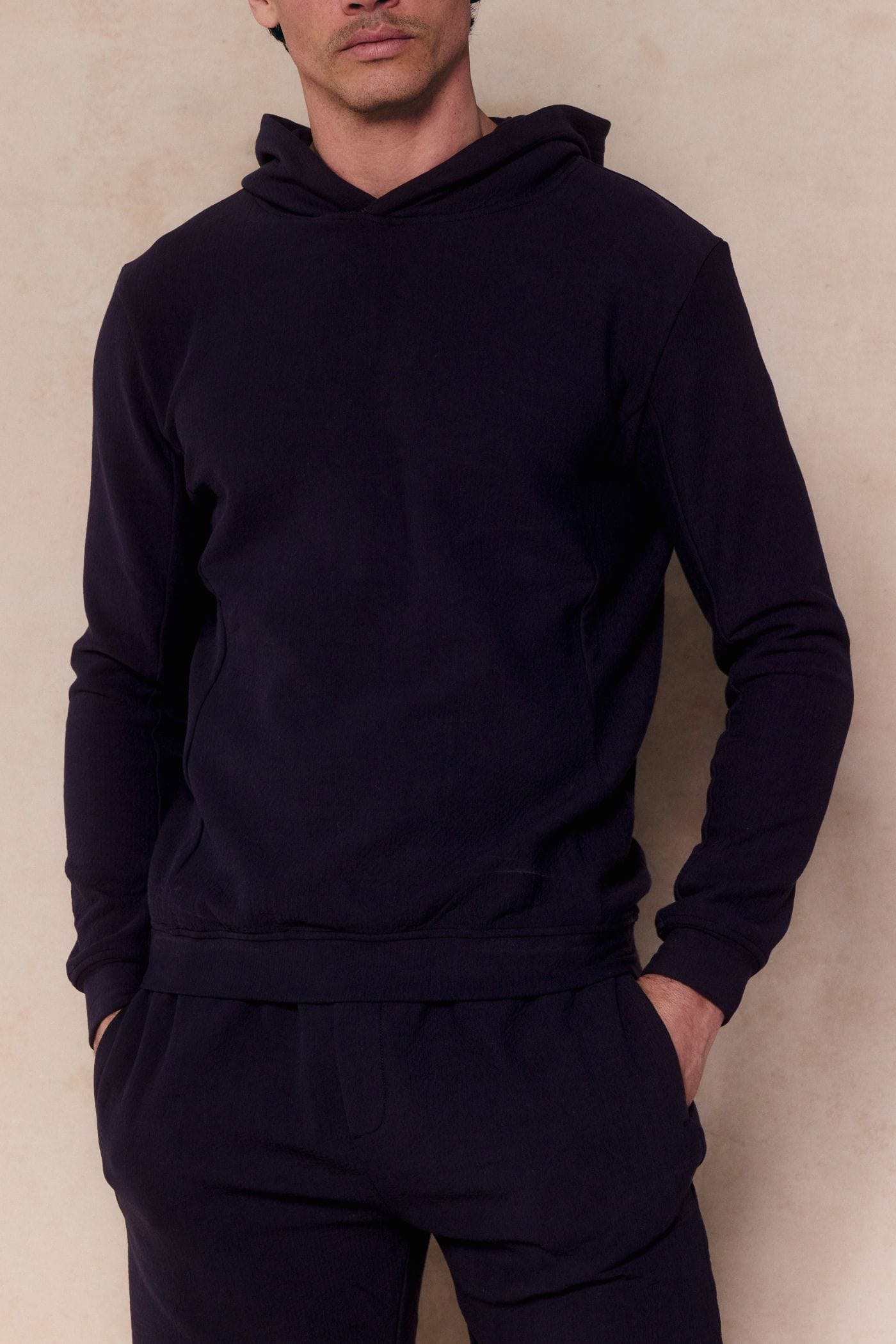 Zarco Crinkled Jersey Hoodie - Navy
