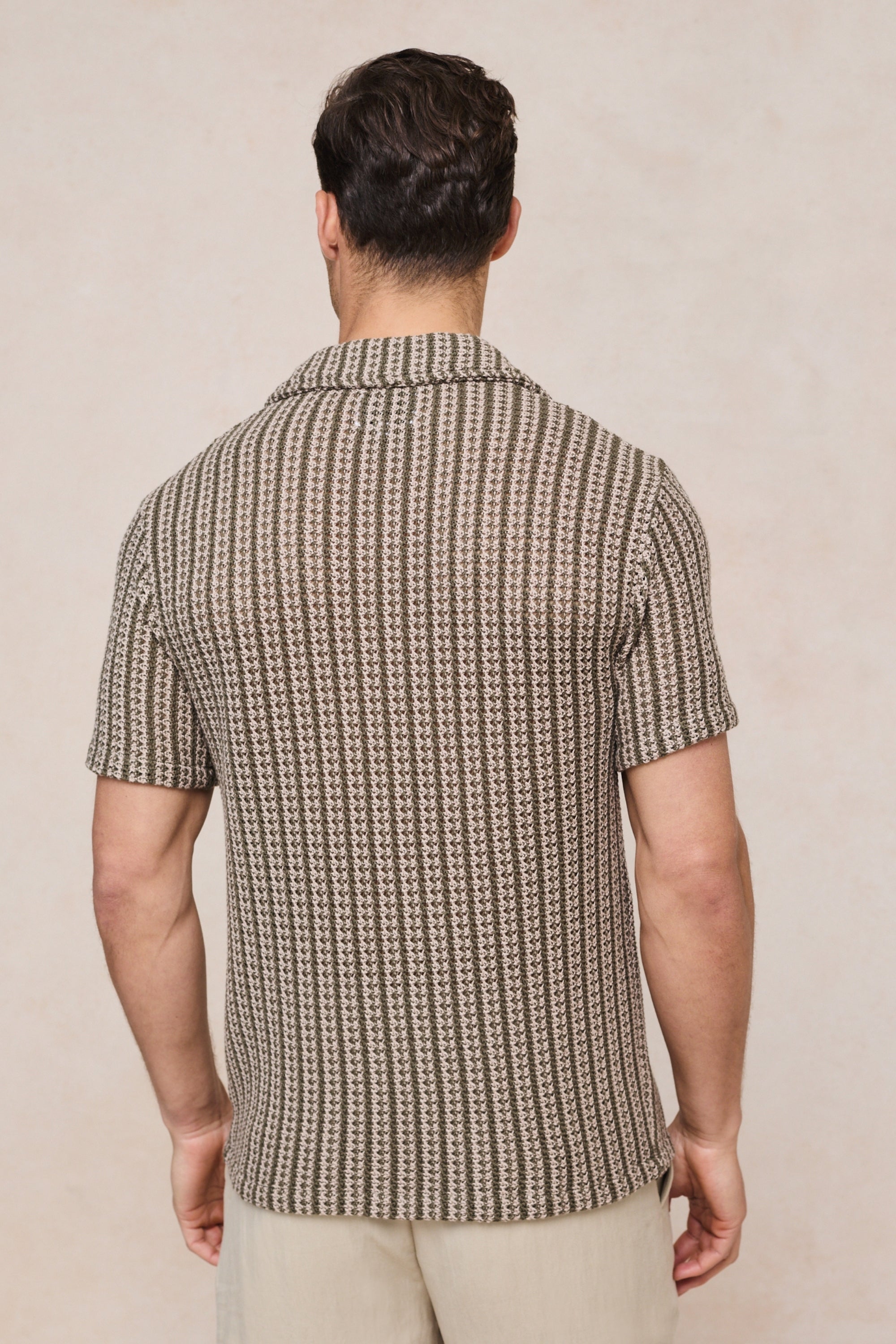 Salvador Knitted Camp Collar Shirt - Khaki/Sand