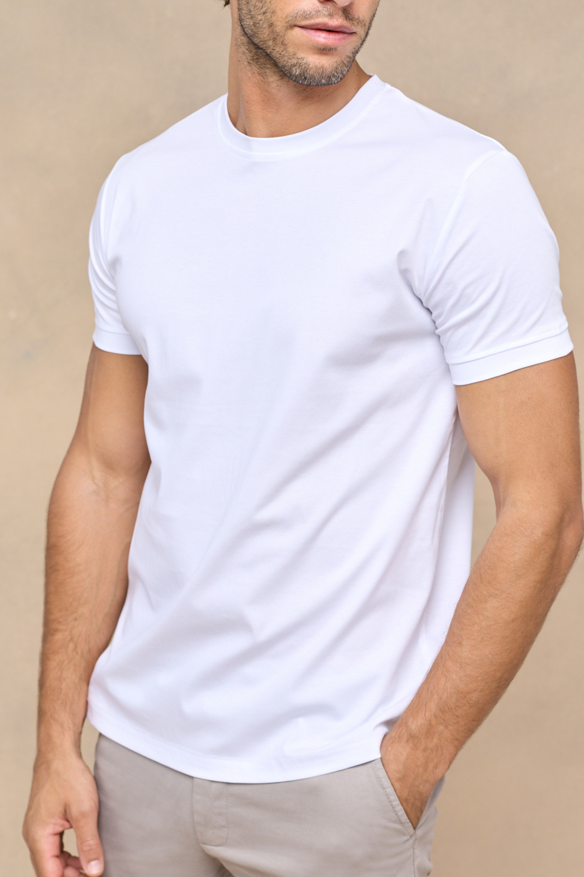 Luxuriöses, merzerisiertes T-Shirt - Weiß