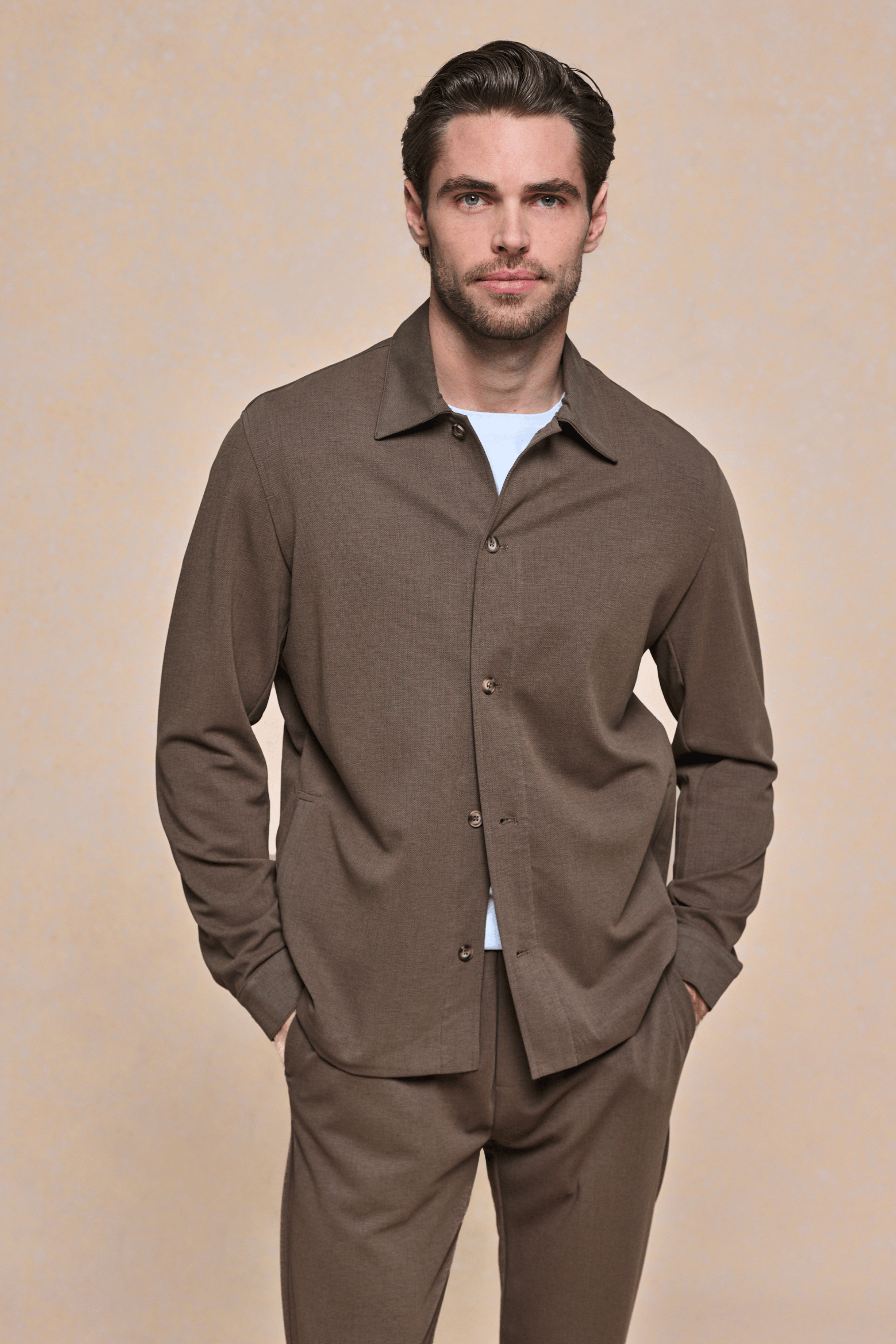 Geneva Textured Overshirt - Brown