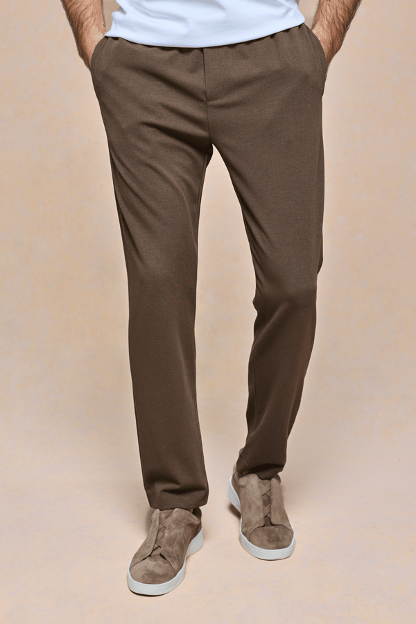 Geneva Textured Tapered Trouser - Brown