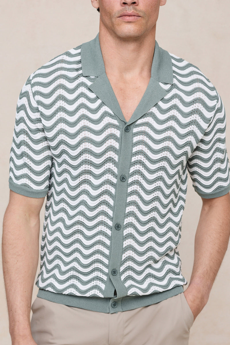 Serenita Knitted Shirt - Sage/White