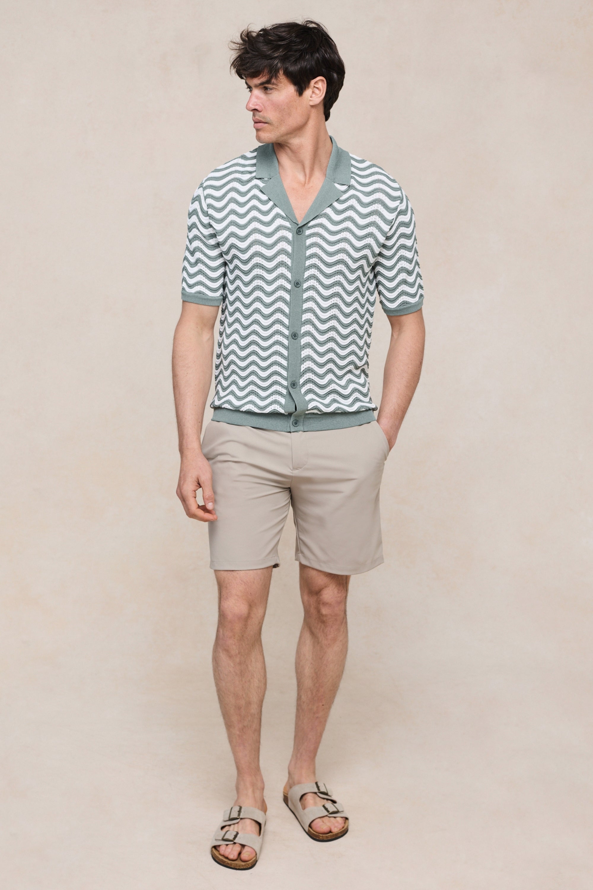 Serenita Knitted Shirt - Sage/White