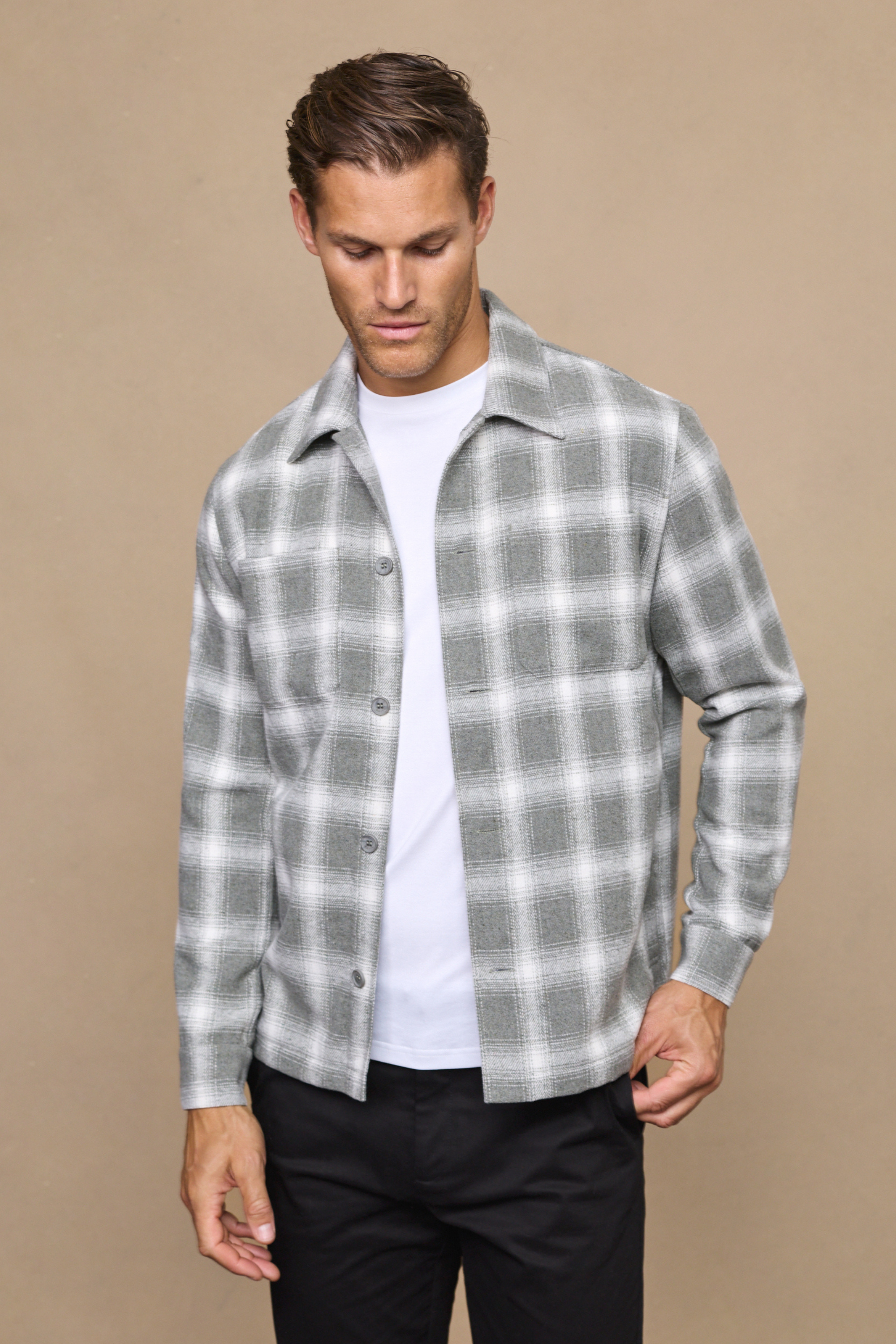 Vienna Wool Checked Overshirt - Sage/Ivory