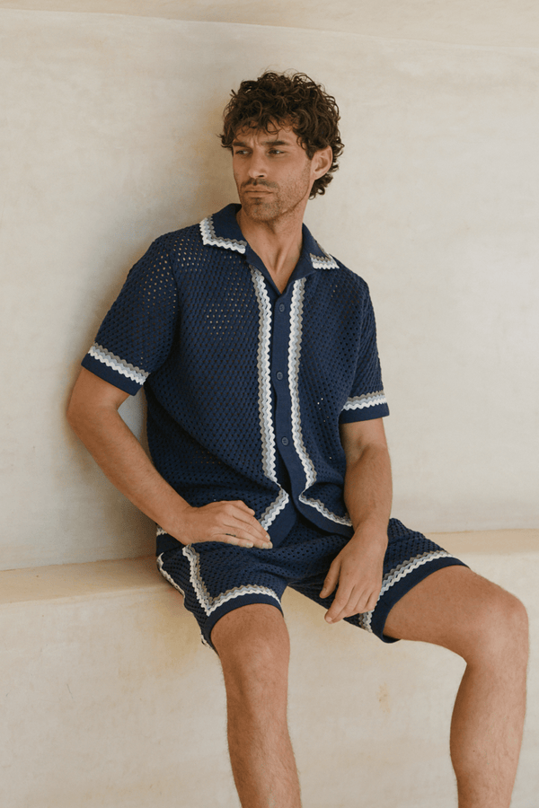 Marconi Crochet Knit Short - Navy
