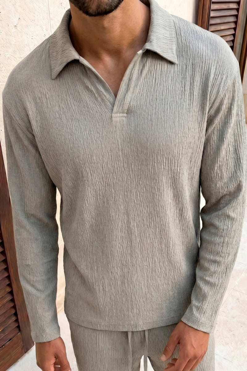 Arty Long Sleeve Open Collar Polo - Mushroom