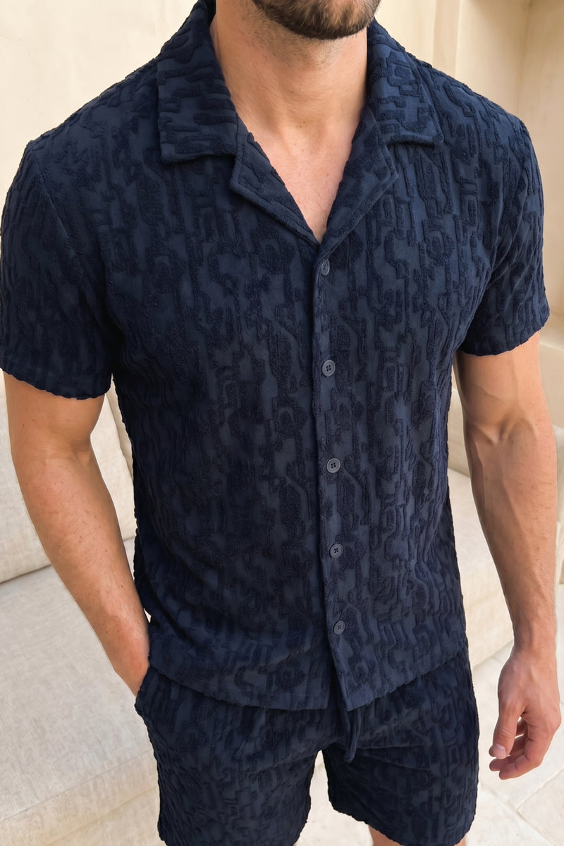 Fausto Flocked Top - Navy