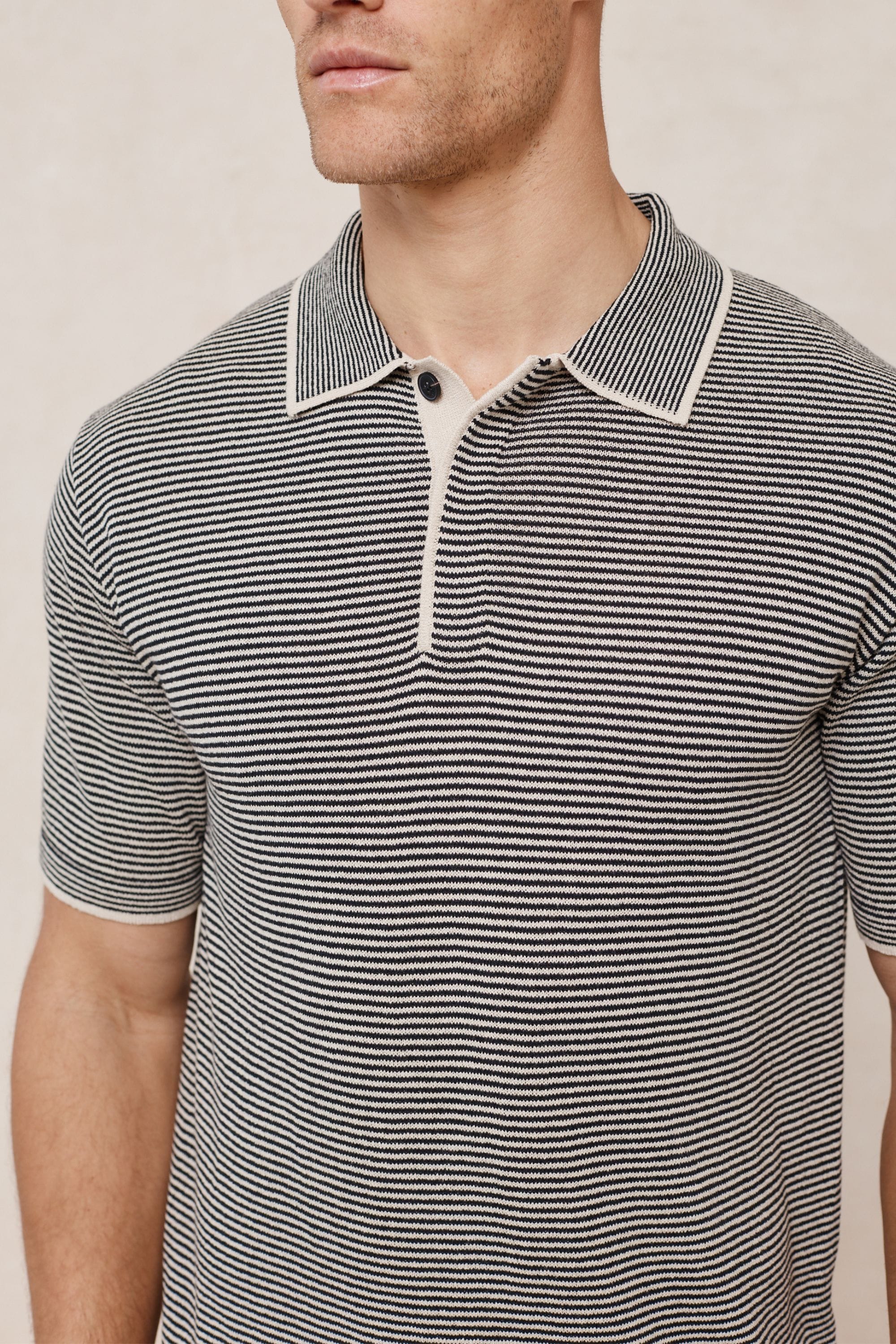 Felipe Contrast Hems Striped Linen Half Placket Polo - Beige/Black