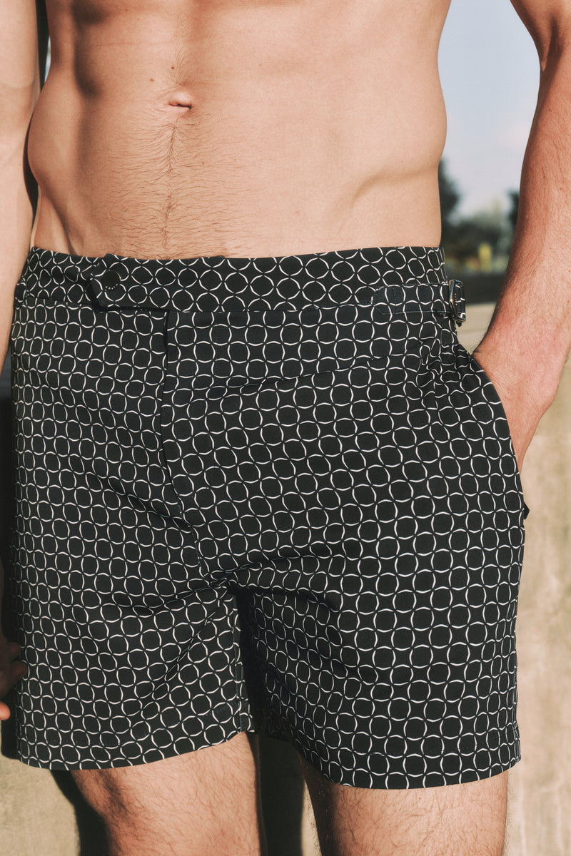 Ifni Tailored Swim Short With Adjusters - Navy/Ecru