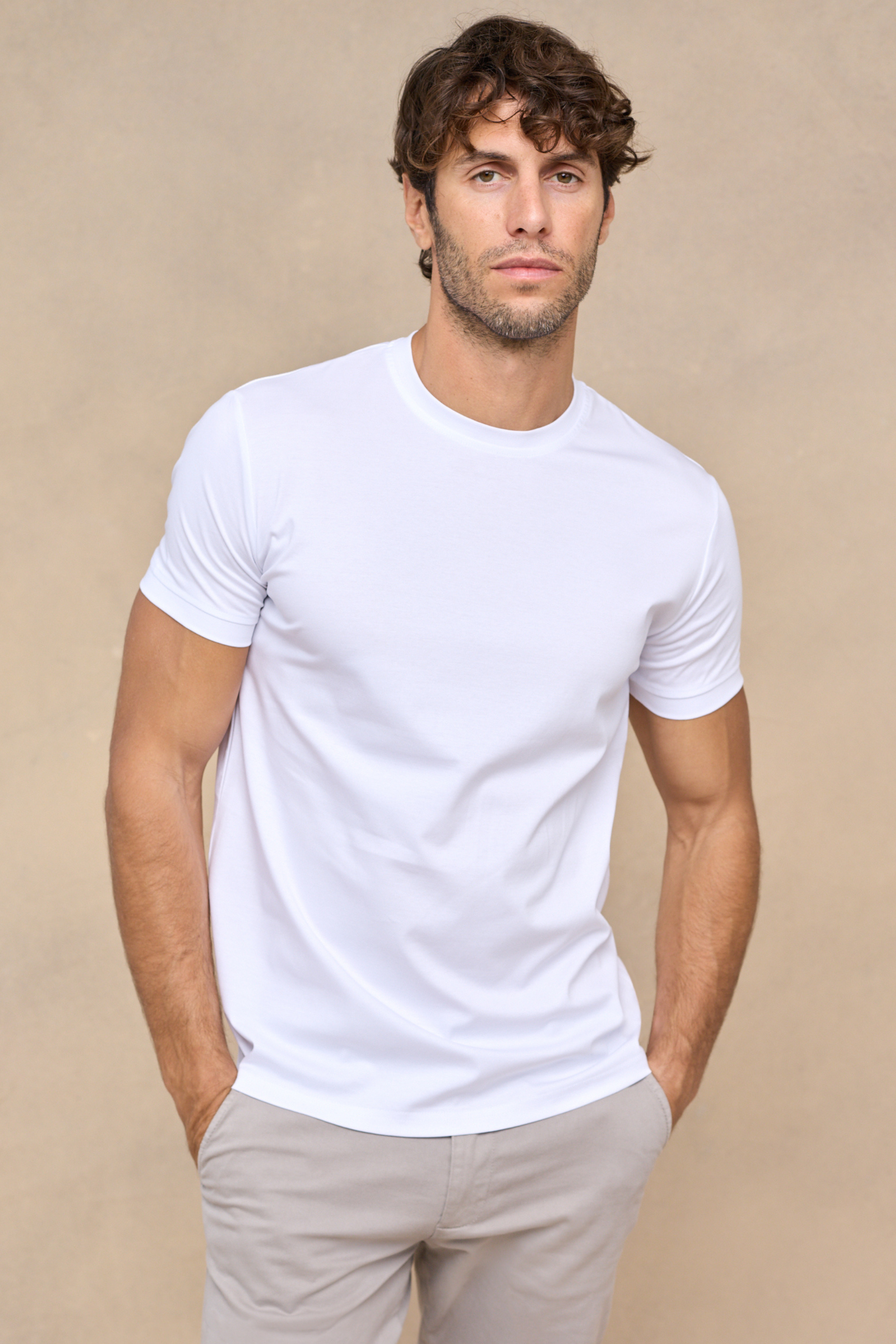 Luxuriöses, merzerisiertes T-Shirt - Weiß