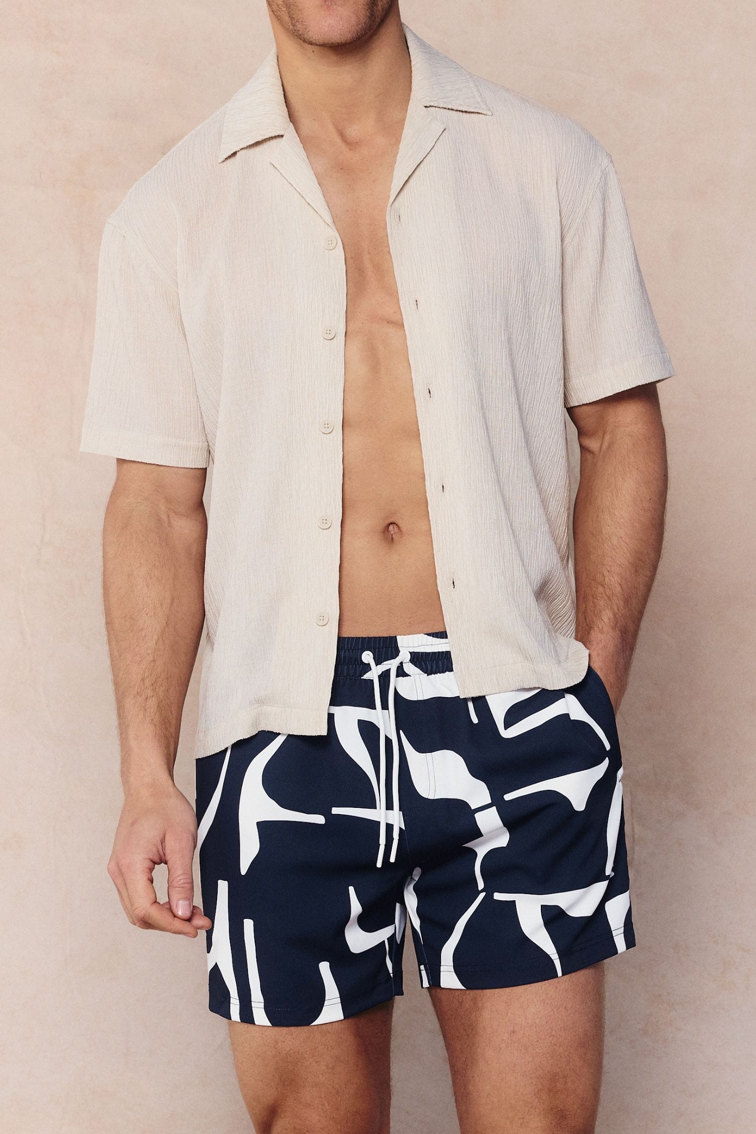 Massira Elasticated Waist Swim Short - Navy/Ecru