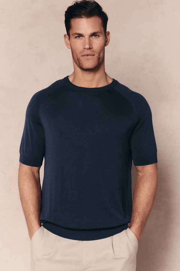 Riera Knit Crew Neck T-Shirt - Midnight Blue