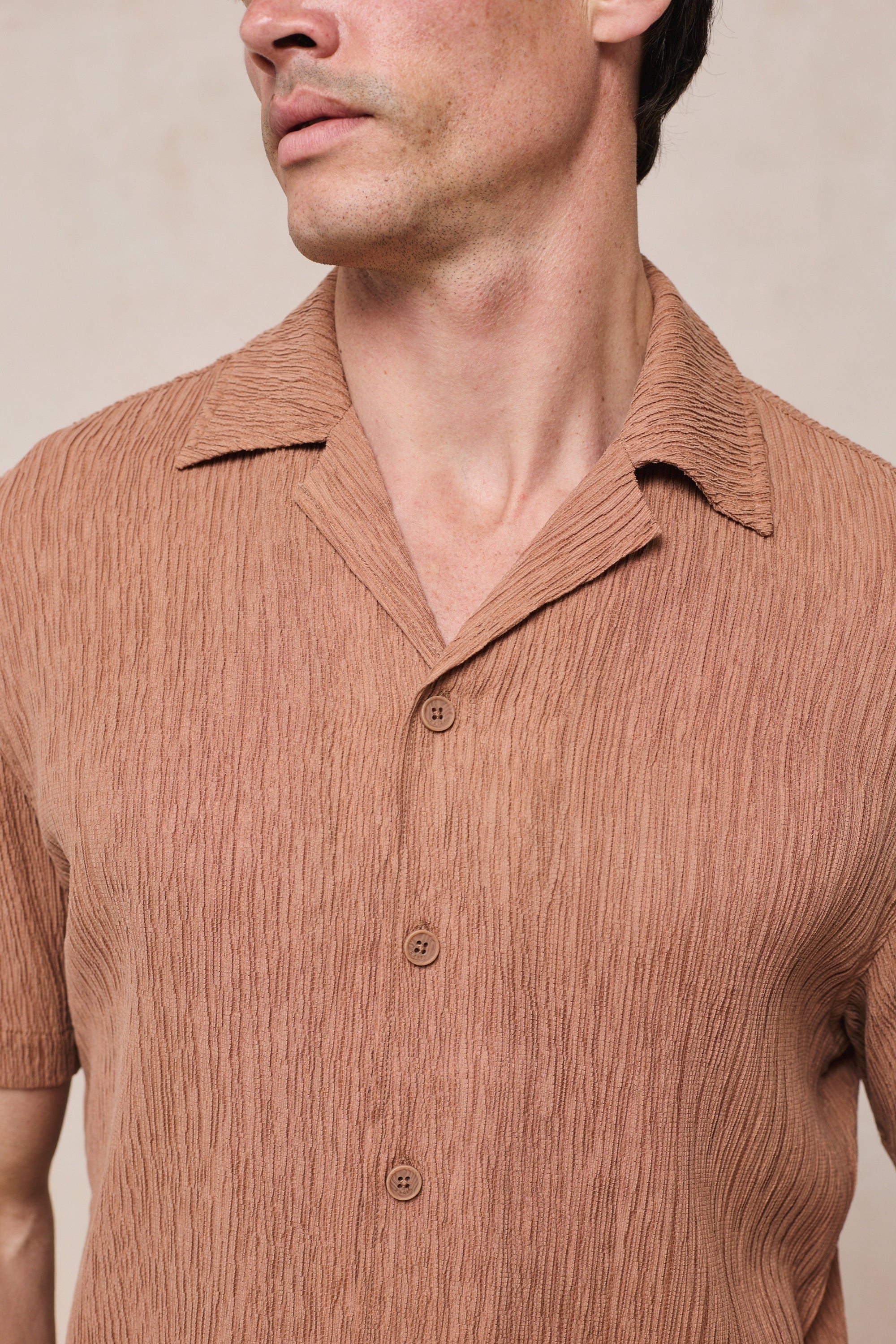 Gabriel Crinkled Tencel Short Sleeve Shirt - Rust