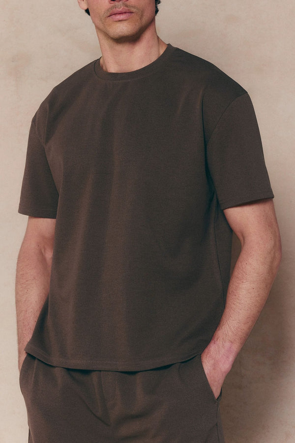 Tomas Crew Neck Crinkled Tshirt - Dark Brown