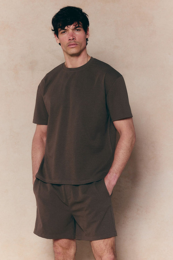 Tomas Crew Neck Crinkled Tshirt - Dark Brown