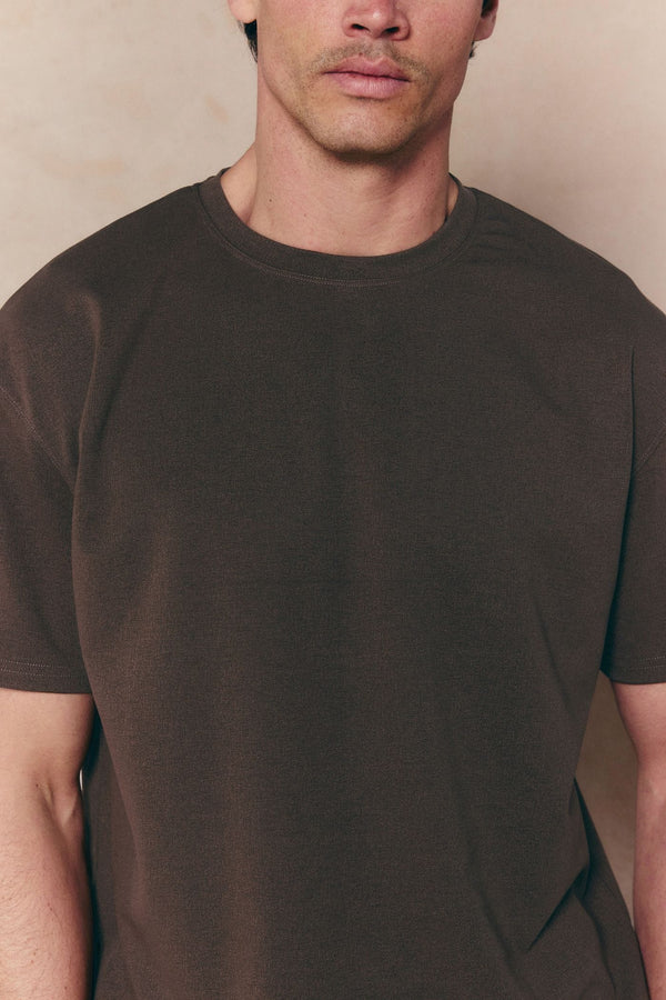 Tomas Crew Neck Crinkled Tshirt - Dark Brown