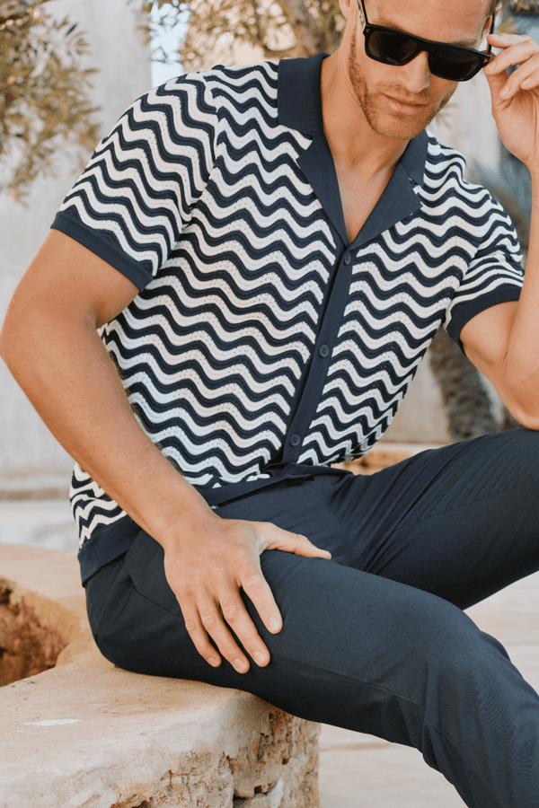 Serenita Knitted Shirt - Ecru/Navy