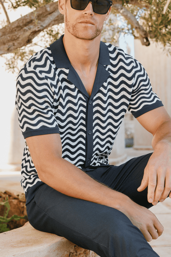 Serenita Knitted Shirt - Ecru/Navy