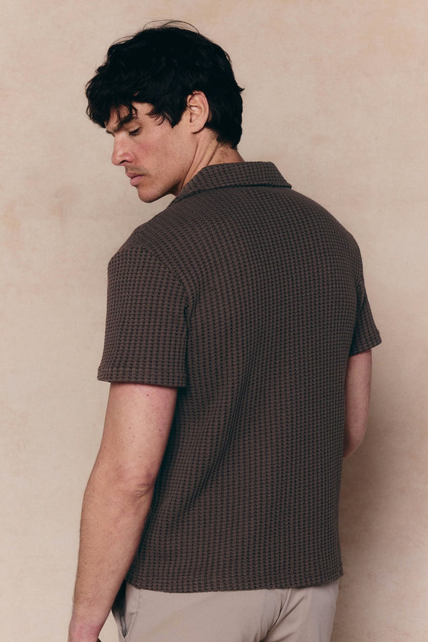 Marcos Patterned Waffle Short Sleeve Shirt - Brown