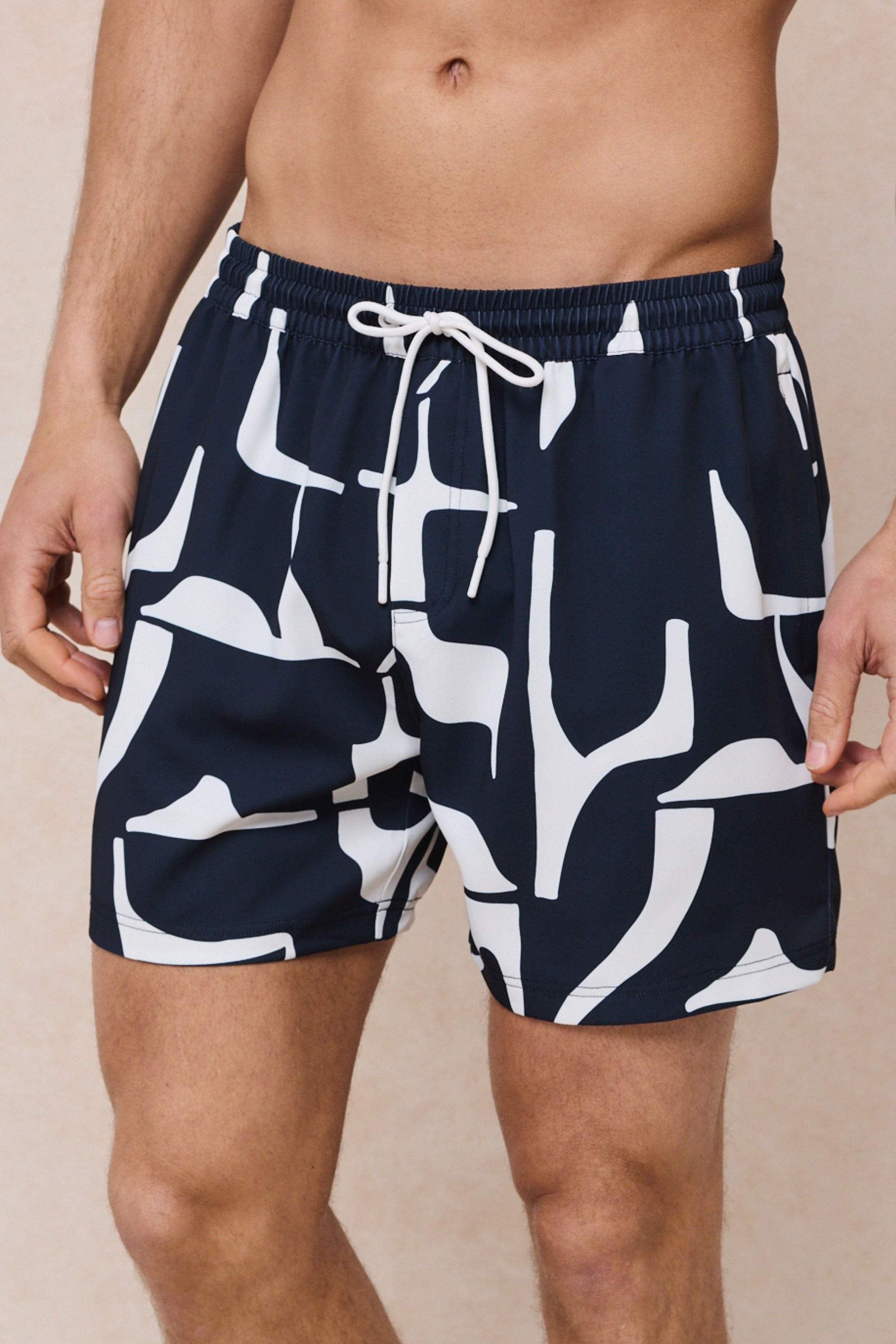 Massira Elasticated Waist Swim Short - Navy/Ecru