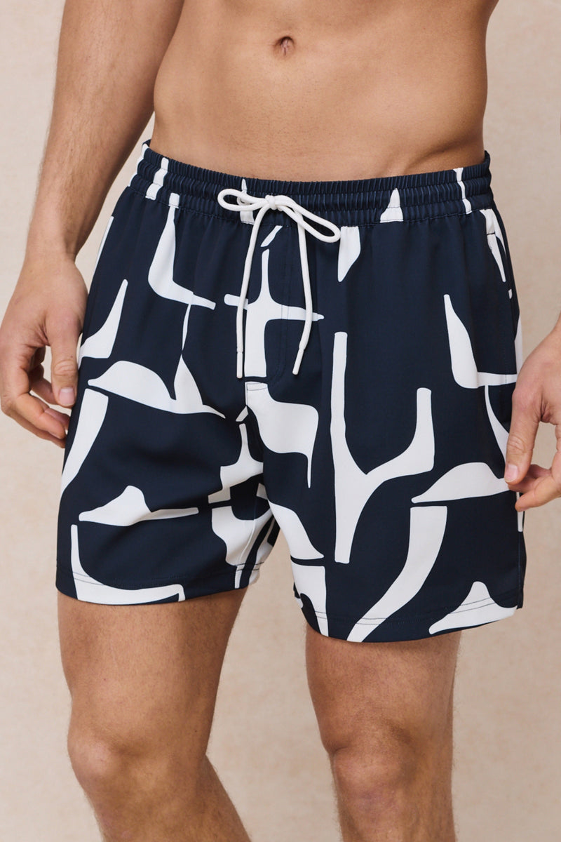Massira Elasticated Waist Swim Short - Navy/Ecru