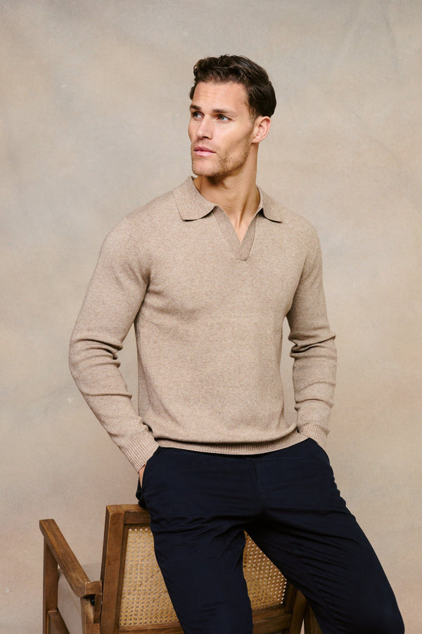 Lennon Open Collar Polo - Biscuit Beige