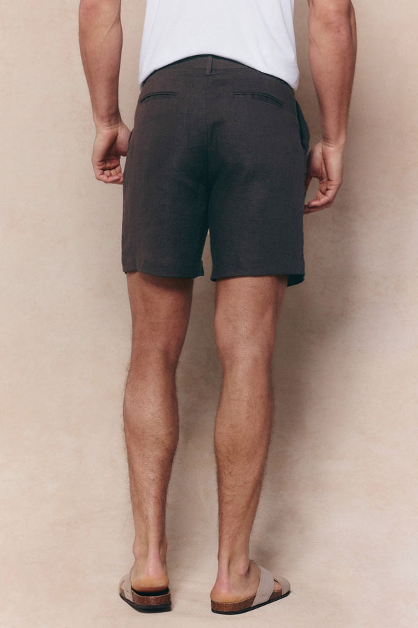 Javier Pleated Waistband Linen Short - Brown