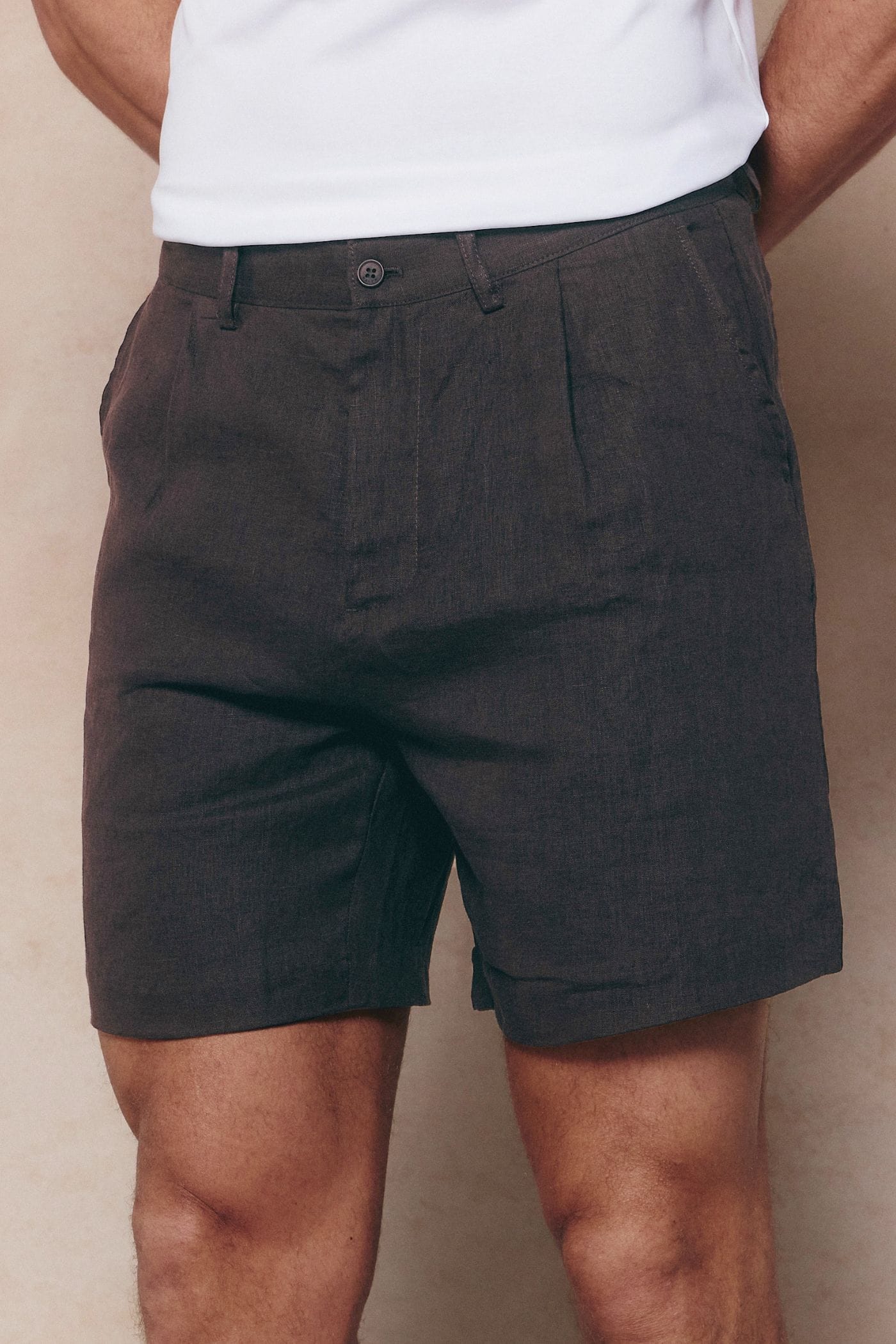 Javier Pleated Waistband Linen Short - Brown