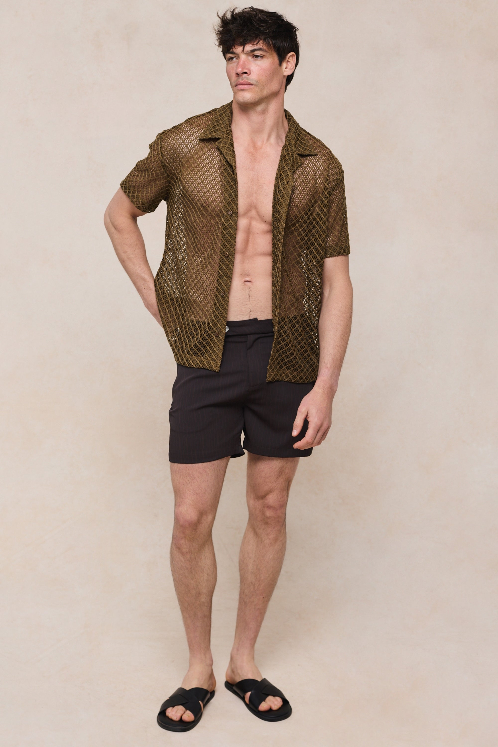 Marcelo Short Sleeve Lace Shirt - Brown